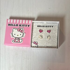 Hello Kitty Silver and Pink Heart Earrings